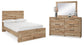 Cama Hyanna de panel completo con almacenamiento y tocador con espejo
