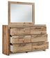 Cama Hyanna de panel completo con almacenamiento y tocador con espejo