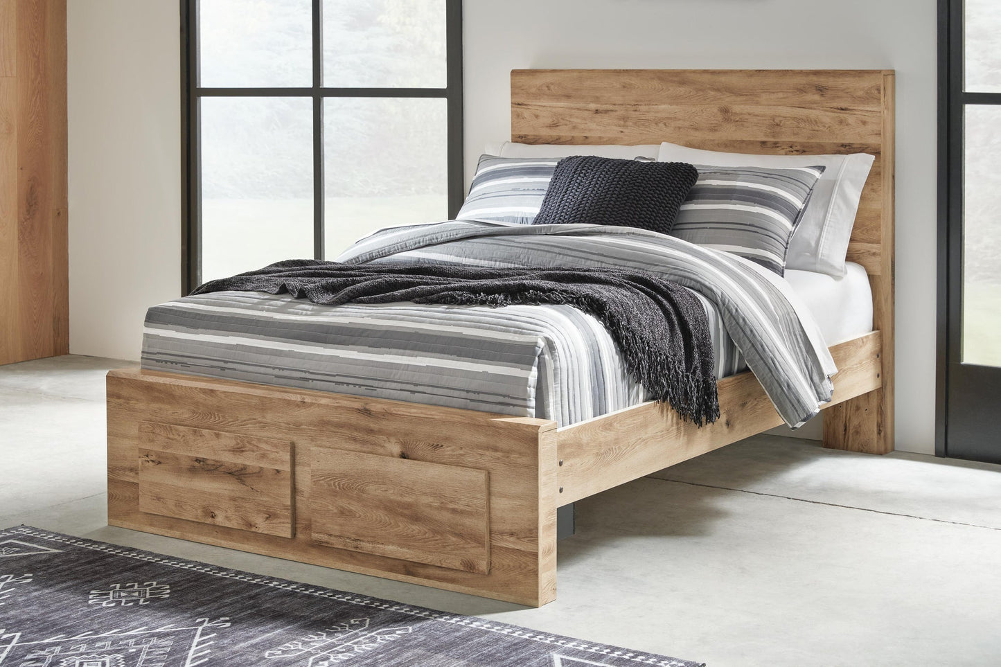 Cama Hyanna de panel completo con almacenamiento y tocador con espejo