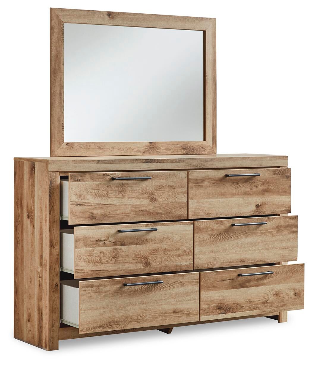 Cama individual Hyanna con almacenaje, tocador con espejo y mesita de noche.