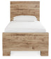 Cama individual Hyanna con almacenaje, tocador con espejo y mesita de noche.