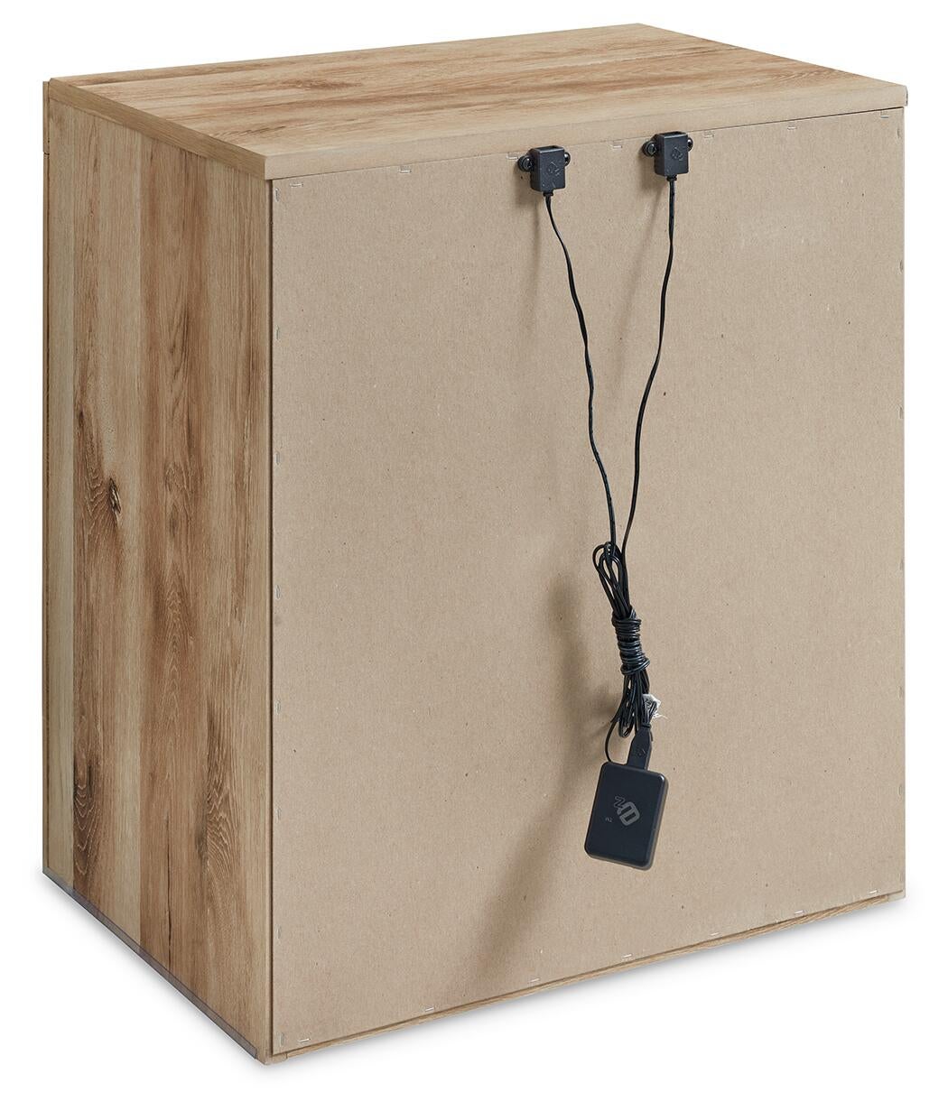 Cama individual Hyanna con almacenaje, tocador con espejo y mesita de noche.