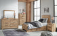 Cama individual Hyanna con almacenaje, tocador con espejo y mesita de noche.