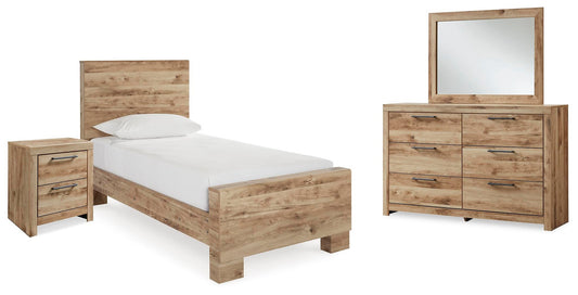 Cama individual Hyanna con tocador con espejo y mesita de noche