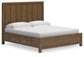 Cama Caballynn tamaño King con cabecero y almacenaje, tocador con espejo, cómoda y mesita de noche.