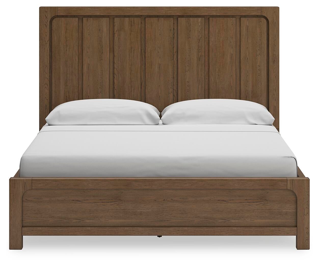 Cama Caballynn tamaño King con cabecero y almacenaje, tocador con espejo, cómoda y mesita de noche.