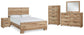 Cama Hyanna King con cabecero, tocador con espejo, cómoda y mesita de noche