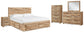 Cama Hyanna Queen con cabecero, tocador con espejo, cómoda y mesita de noche.