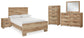 Cama Hyanna de tamaño completo con tocador con espejo, cómoda y mesita de noche