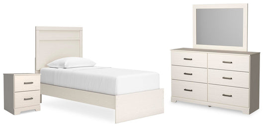 Cama individual Stelsie con tocador con espejo y mesita de noche