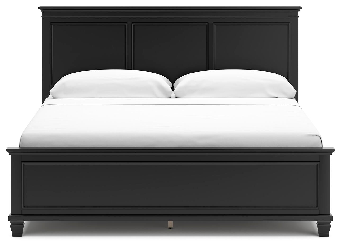 Cama Lanolee tamaño King con cabecero, tocador con espejo, cómoda y mesita de noche