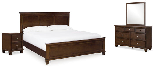 Cama Danabrin tamaño King con cabecero, tocador con espejo y mesita de noche