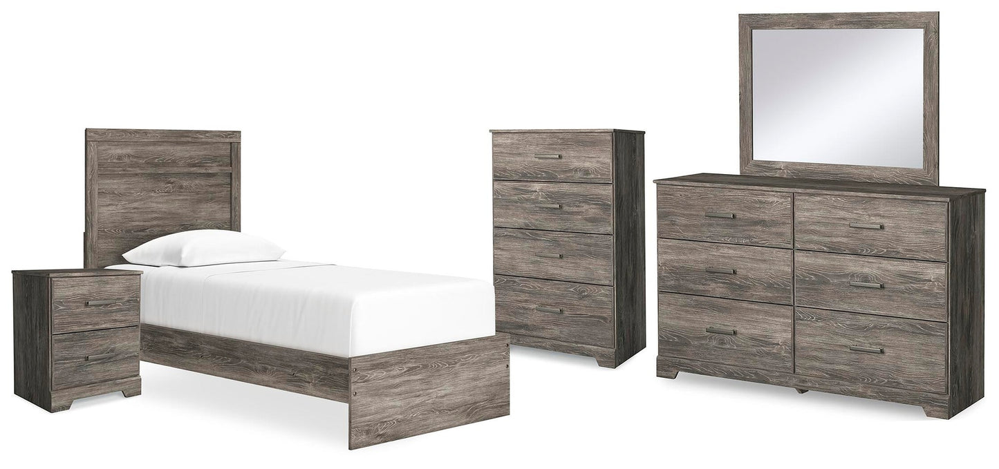 Cama doble Ralinksi con tocador con espejo, cómoda y mesita de noche