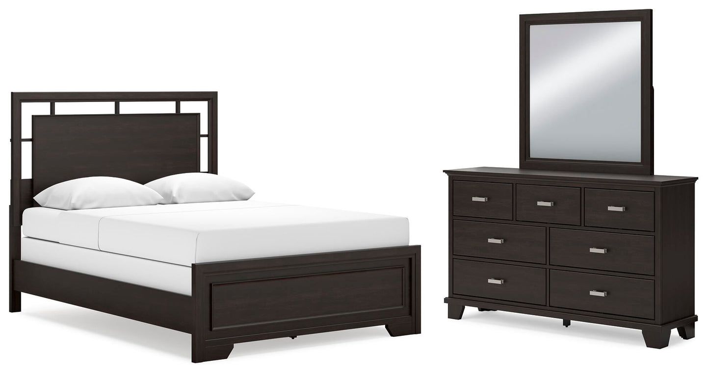 Cama Covetown tamaño Queen con cabecero y tocador con espejo