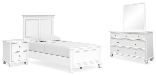 Cama doble Fortman con tocador con espejo y mesita de noche
