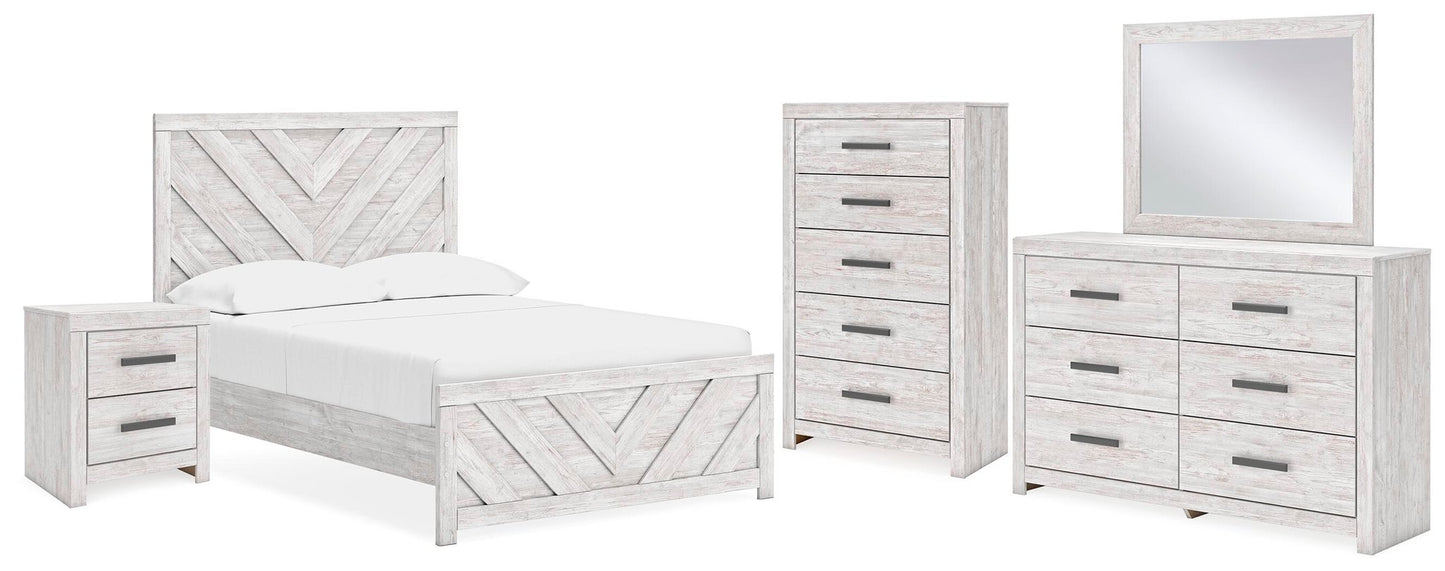 Cama Cayboni de dos camas con cabecero, tocador con espejo, cómoda y mesita de noche