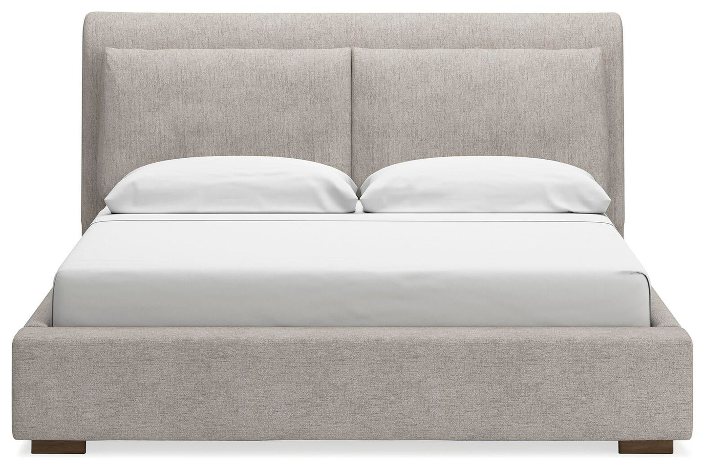 Cama tapizada Cabalynn tamaño California King con tocador y mesita de noche con espejo