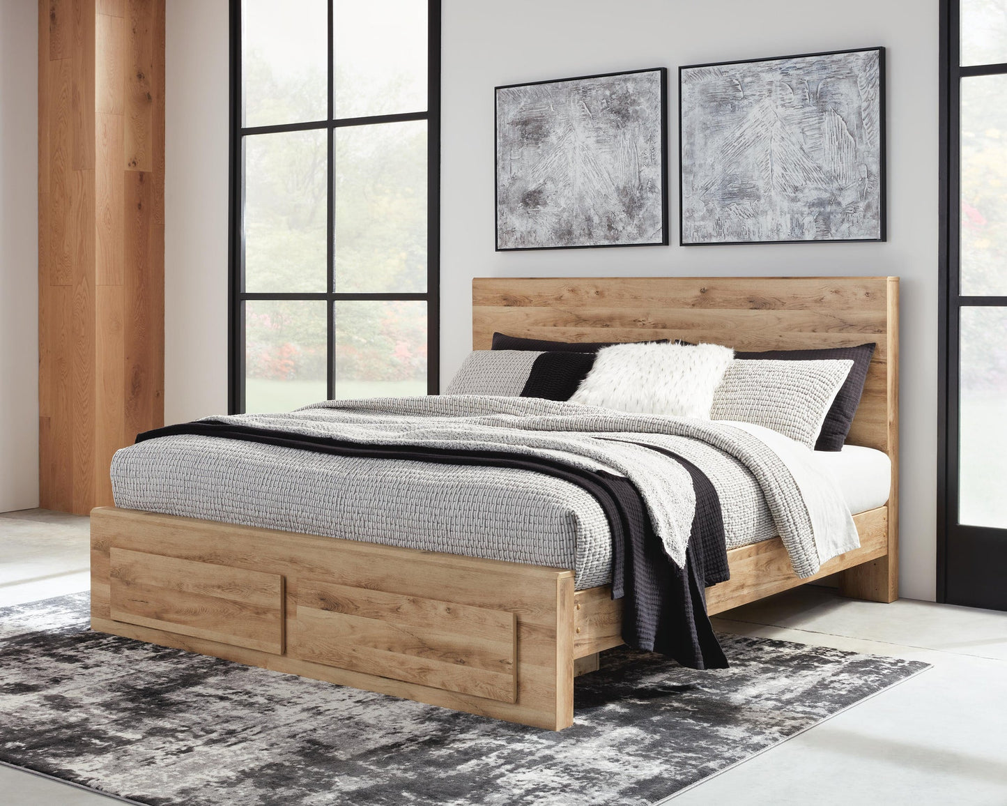 Cama Hyanna King con almacenamiento y tocador con espejo