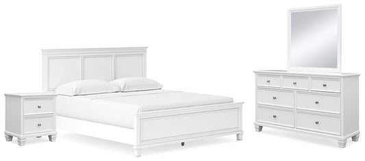 Cama Fortman California King con cabecero, tocador con espejo y mesita de noche