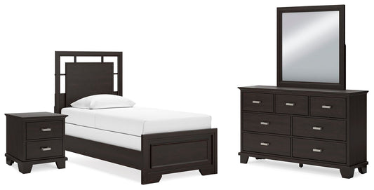 Cama doble Covetown con tocador con espejo y mesita de noche