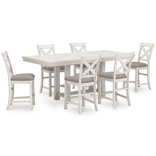 Mesa de comedor Robbinsdale de altura de mostrador y 6 taburetes de bar