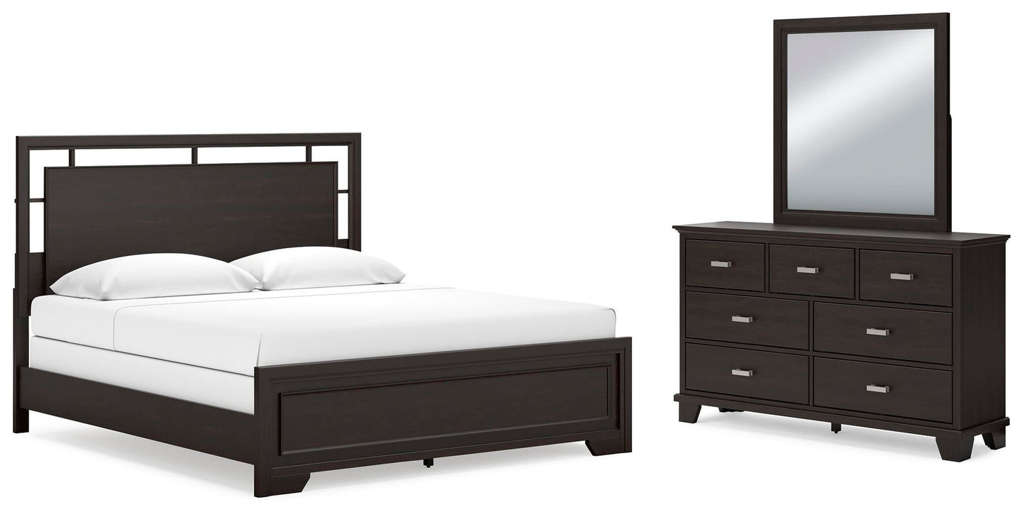 Cama Covetown King con cabecero y tocador con espejo