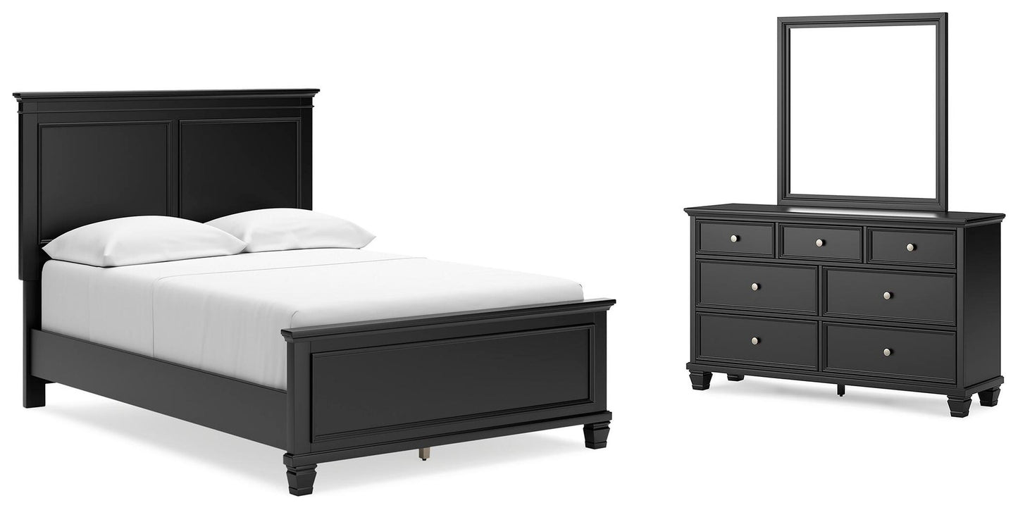 Cama Lanolee de dos camas con cabecero y tocador con espejo