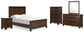 Cama Danabrin de tamaño completo con tocador con espejo, cómoda y mesita de noche