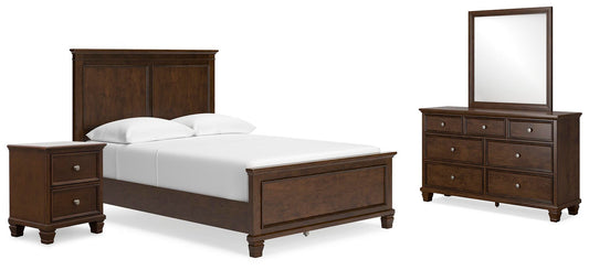 Cama Danabrin de tamaño completo con tocador con espejo y mesita de noche