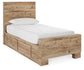 Cama individual Hyanna con almacenaje, tocador con espejo y mesita de noche.