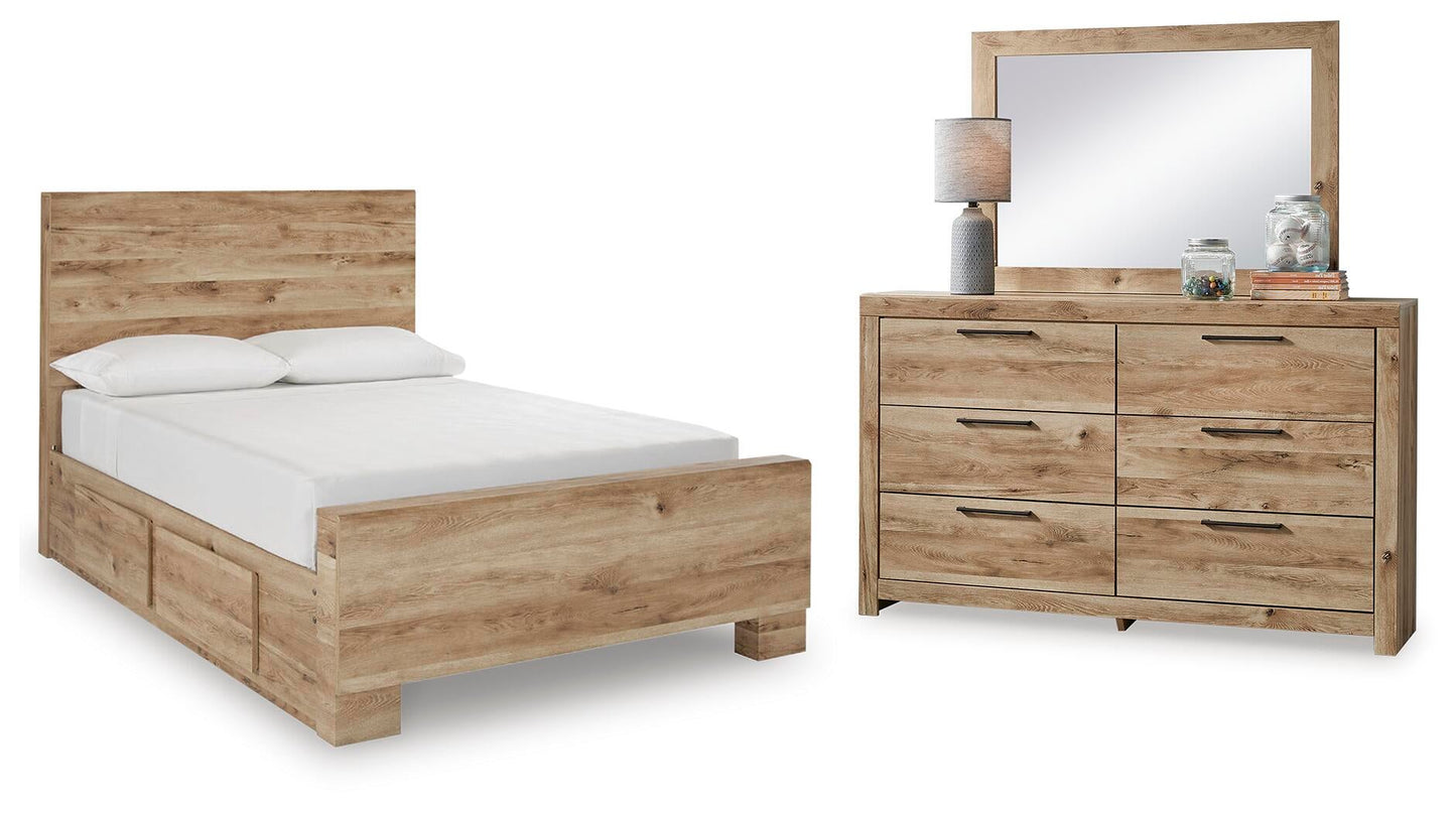 Cama Hyanna de dos camas con cabecero y almacenamiento y tocador con espejo