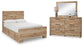 Cama Hyanna de dos camas con cabecero y almacenamiento y tocador con espejo