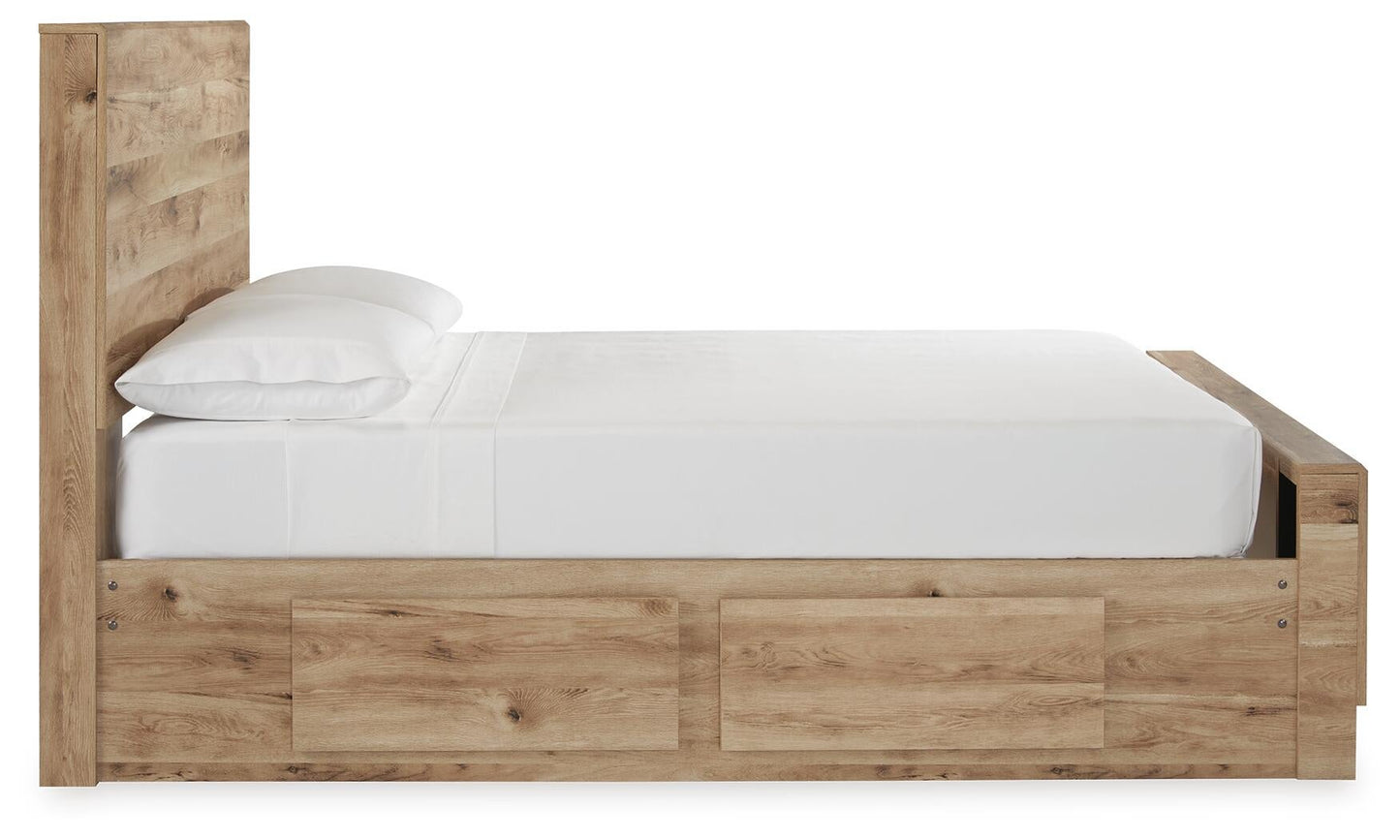 Cama Hyanna de dos camas con cabecero y almacenamiento y tocador con espejo