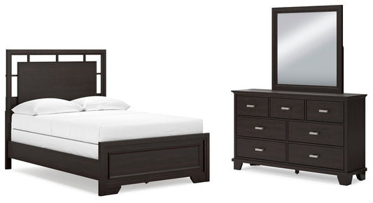 Cama Covetown de dos camas con cabecero y tocador con espejo