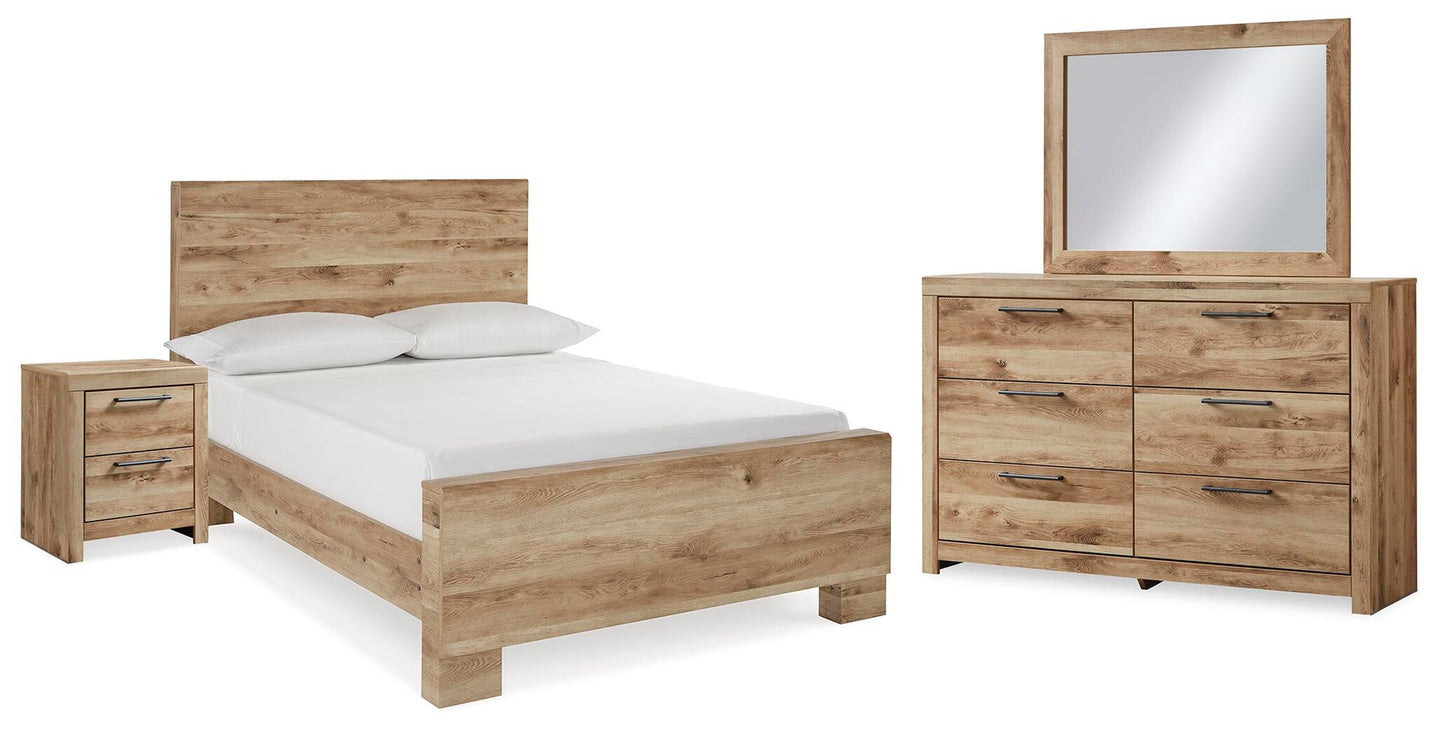 Cama Hyanna de tamaño completo con cabecero, tocador con espejo y mesita de noche