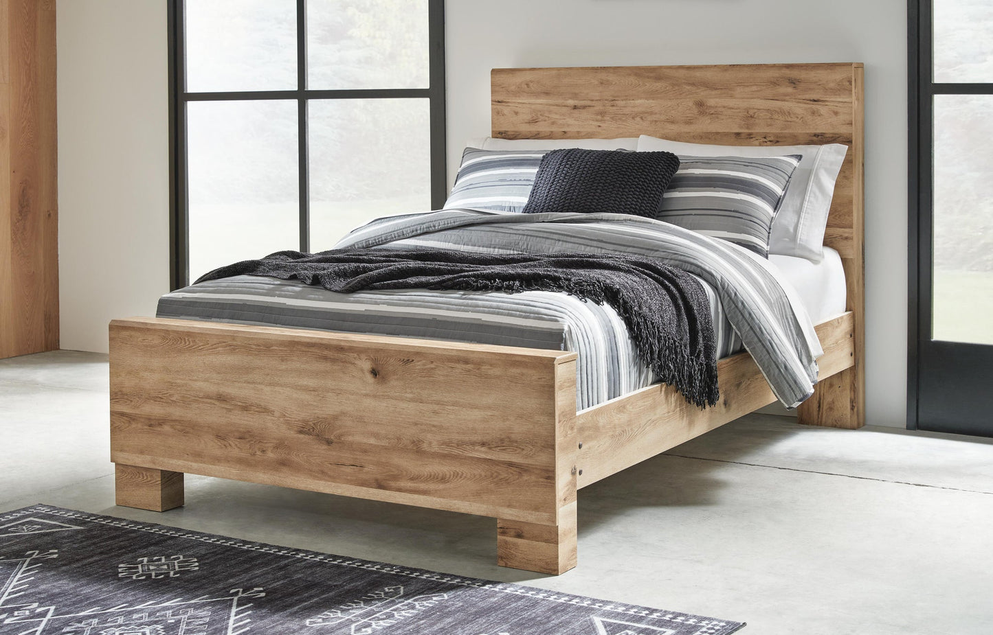 Cama Hyanna de tamaño completo con cabecero, tocador con espejo y mesita de noche
