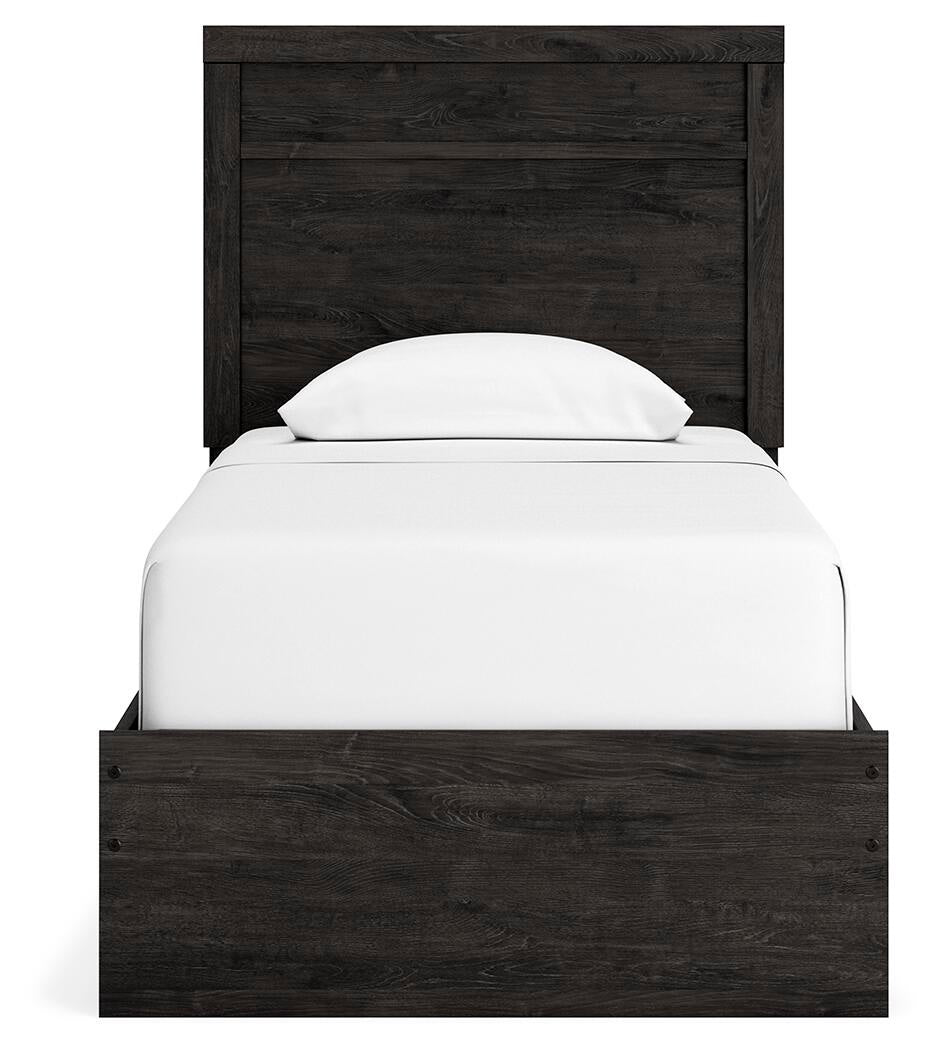 Cama doble Belachime con tocador con espejo, cómoda y mesita de noche