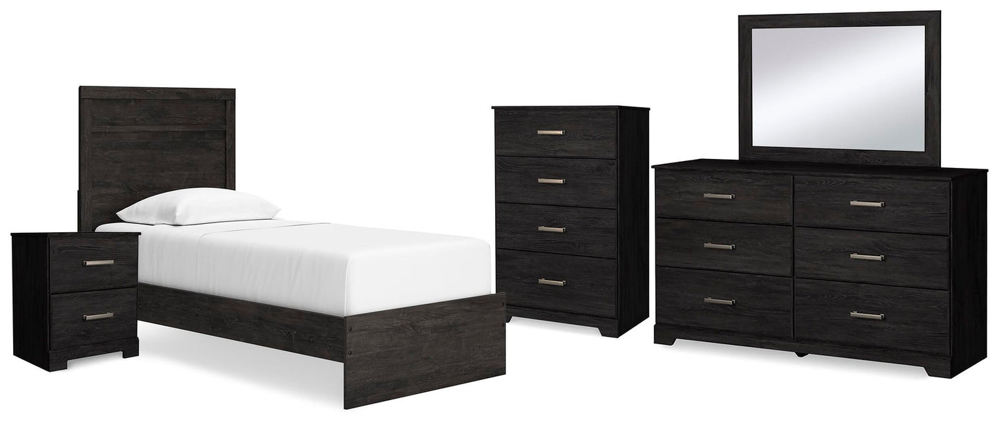 Cama doble Belachime con tocador con espejo, cómoda y mesita de noche