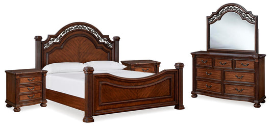 Cama con dosel Lavinton tamaño king con tocador con espejo y mesita de noche