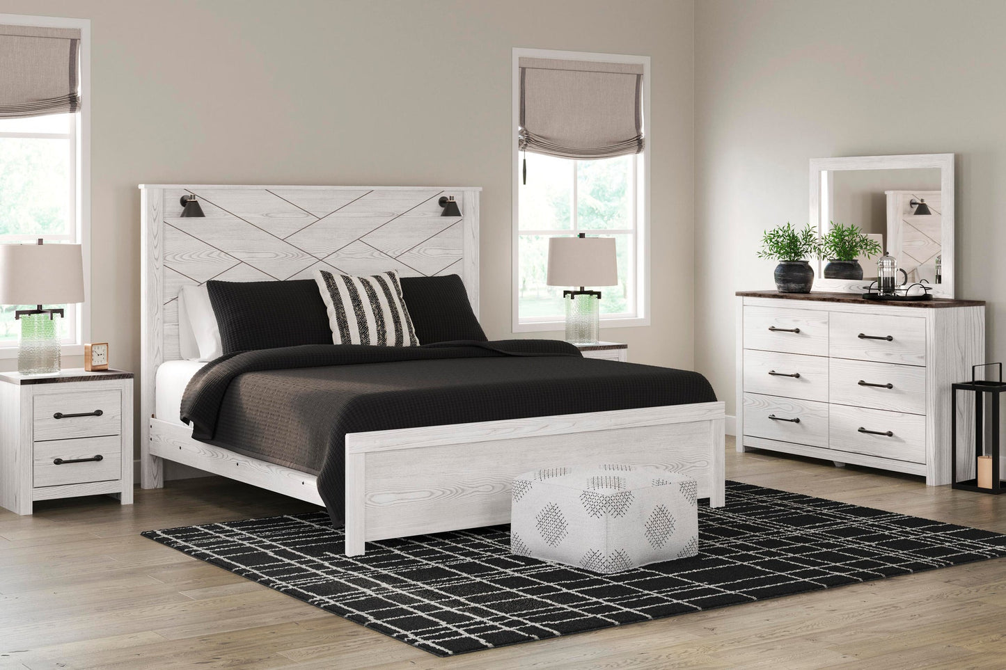 Cama Gerridan King con cabecero y tocador con espejo