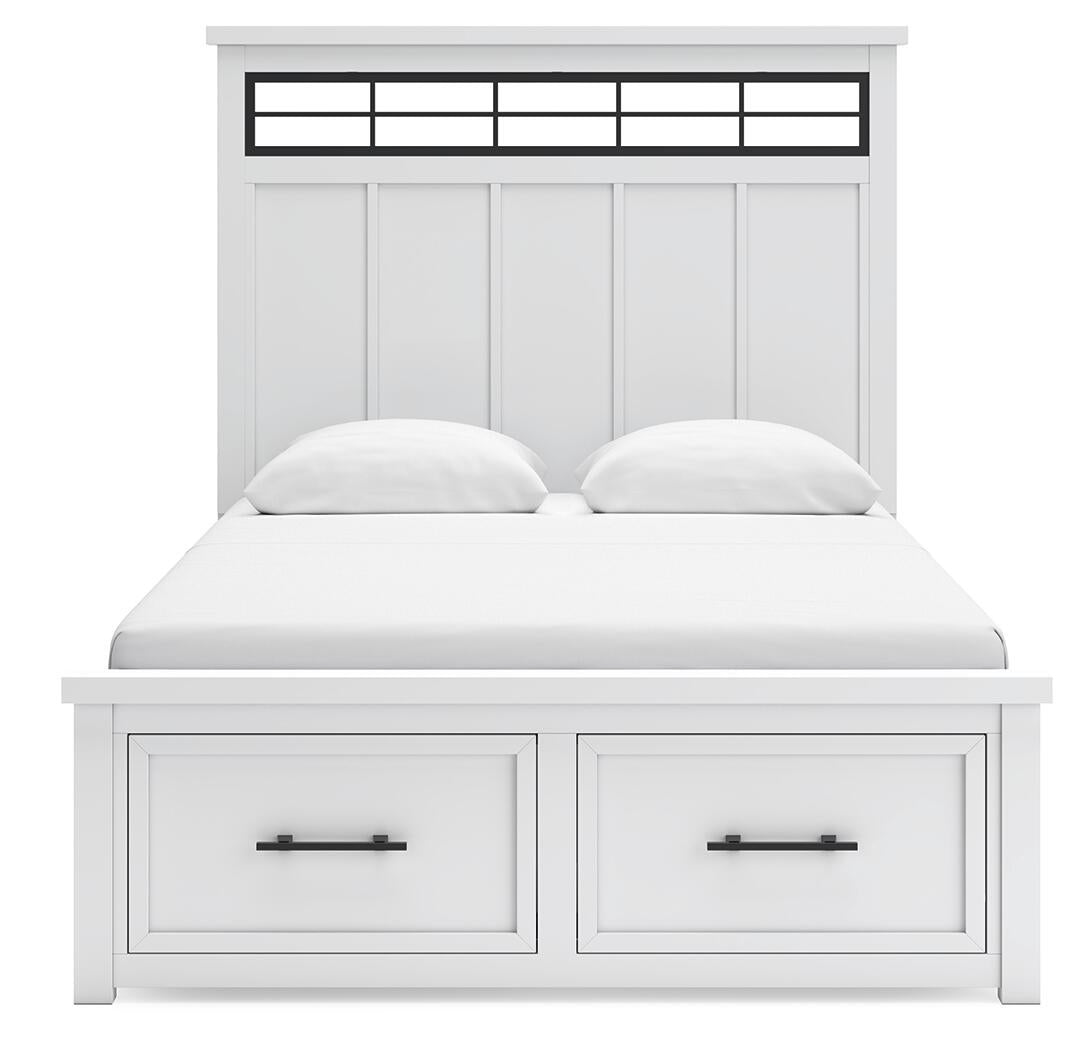 Cama de matrimonio Ashbryn con almacenamiento y tocador con espejo