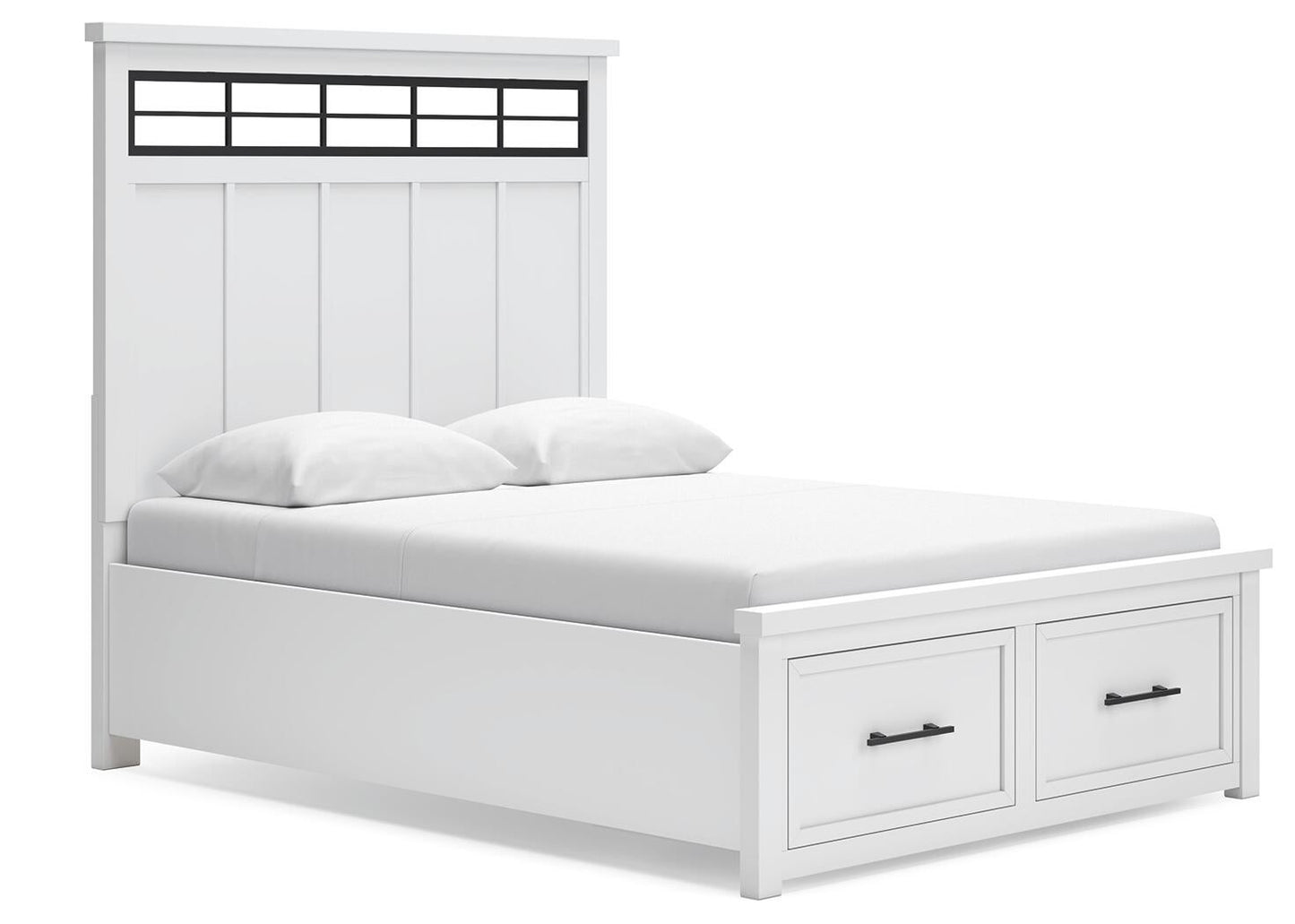 Cama de matrimonio Ashbryn con almacenamiento y tocador con espejo