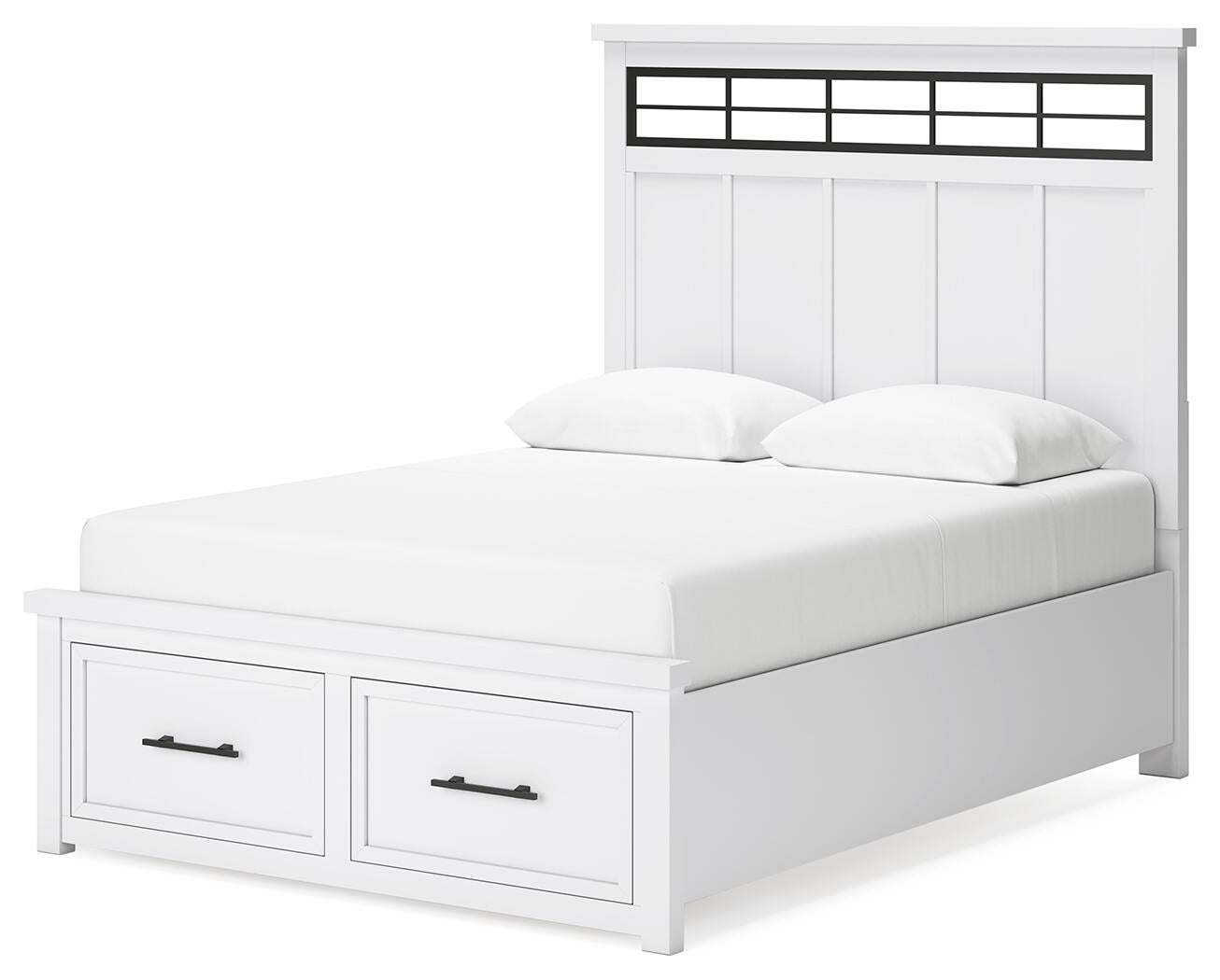 Cama de matrimonio Ashbryn con almacenamiento y tocador con espejo