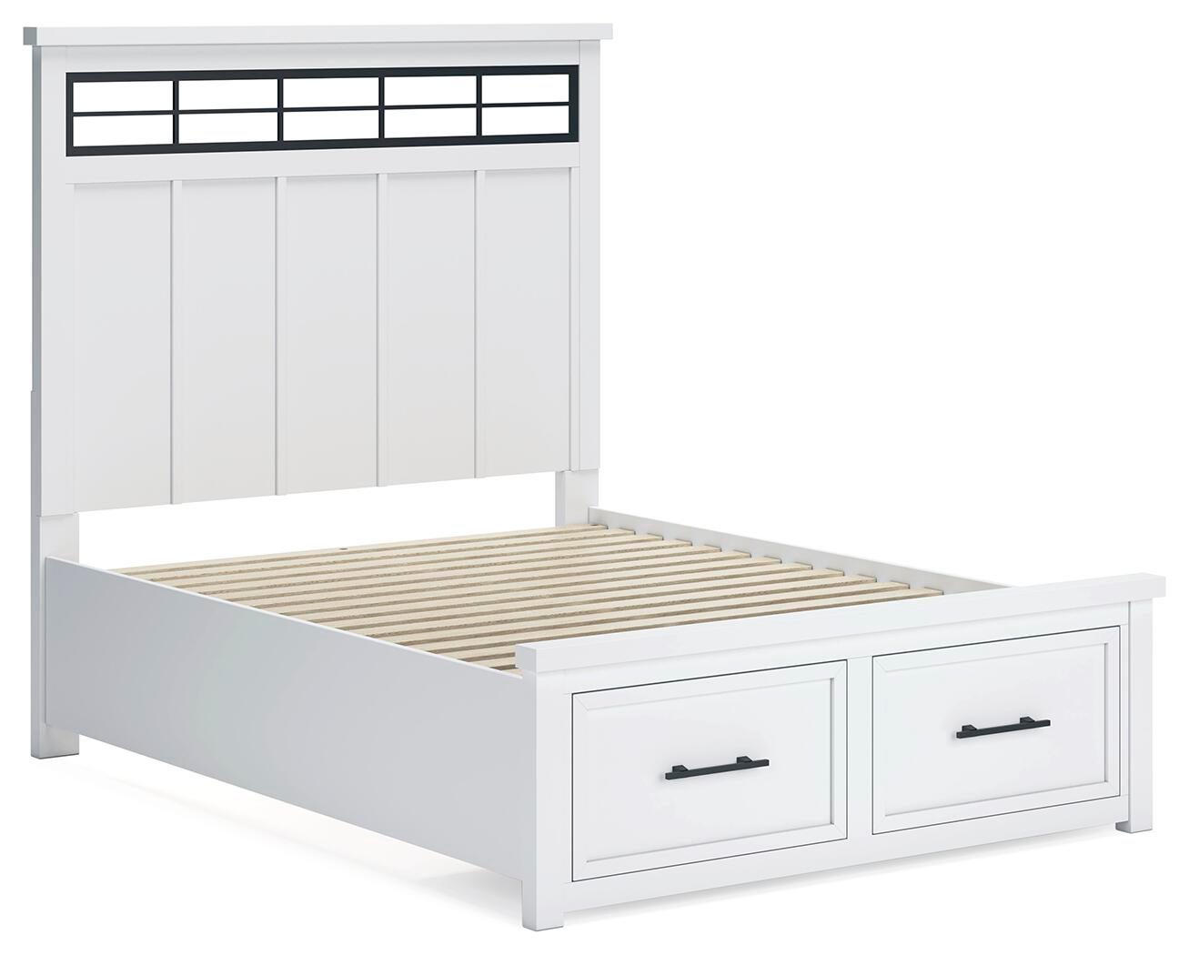 Cama de matrimonio Ashbryn con almacenamiento y tocador con espejo