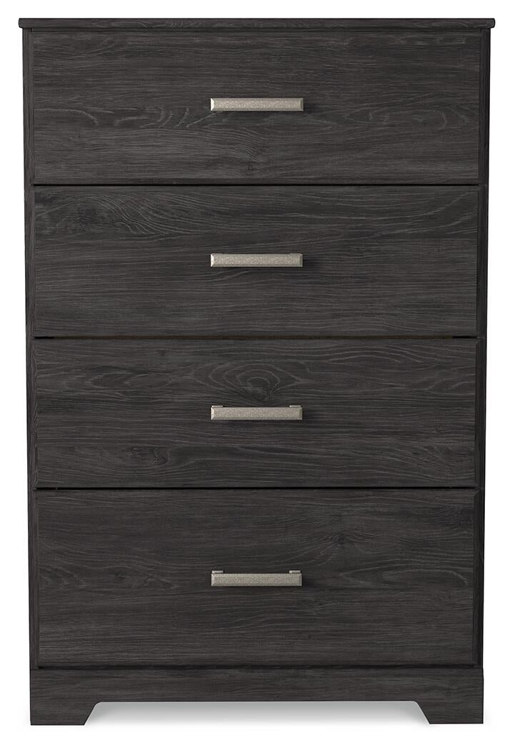 Cama Belachime de tamaño completo con tocador con espejo, cómoda y mesita de noche