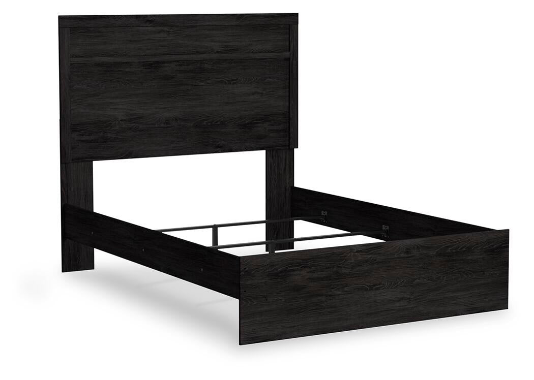 Cama Belachime de tamaño completo con tocador con espejo, cómoda y mesita de noche