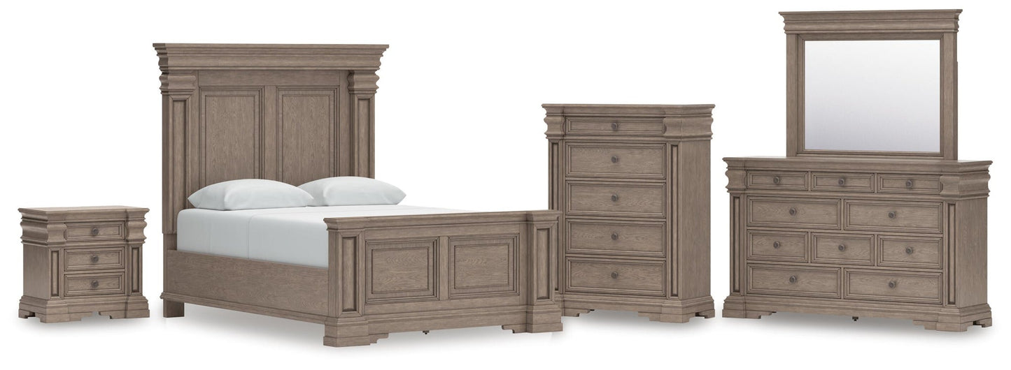 Cama Blairhurst Queen con cabecero, tocador con espejo, cómoda y mesita de noche