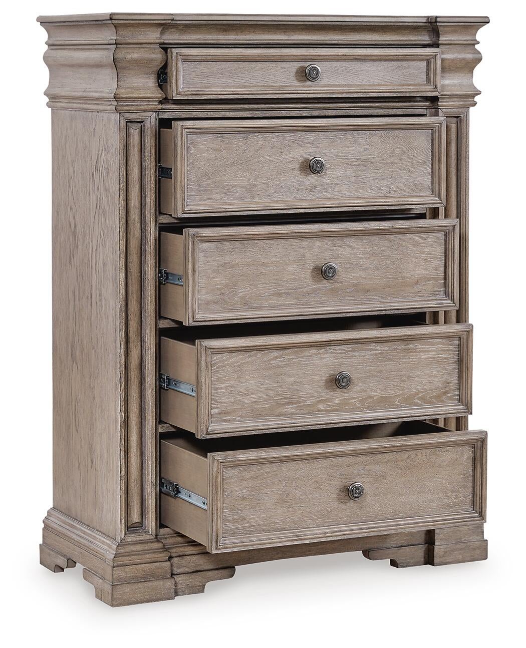Cama Blairhurst Queen con cabecero, tocador con espejo, cómoda y mesita de noche