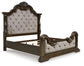 Cama tapizada Maylee tamaño California King con tocador con espejo y mesita de noche