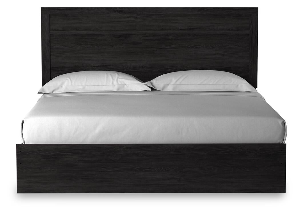 Cama Belachime tamaño King con cabecero, tocador con espejo, cómoda y mesita de noche